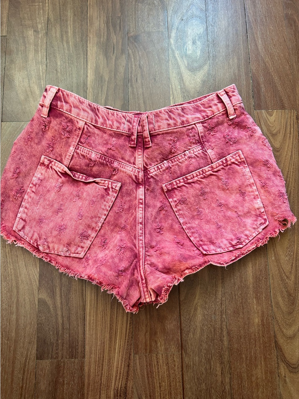 We the Free Mixed Emotions High Rise Shorts Red Distressed Jean Free People 28 - Picture 4 of 9